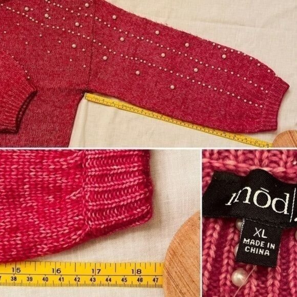 Mod X Long Sleeve Sweater Womens Size XL with Faux Pearl Embellishments - Picture 5 of 9